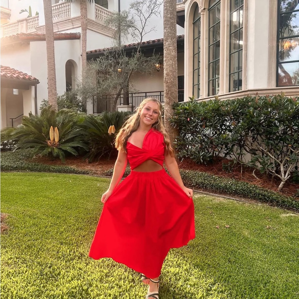 Red cutout midi dress